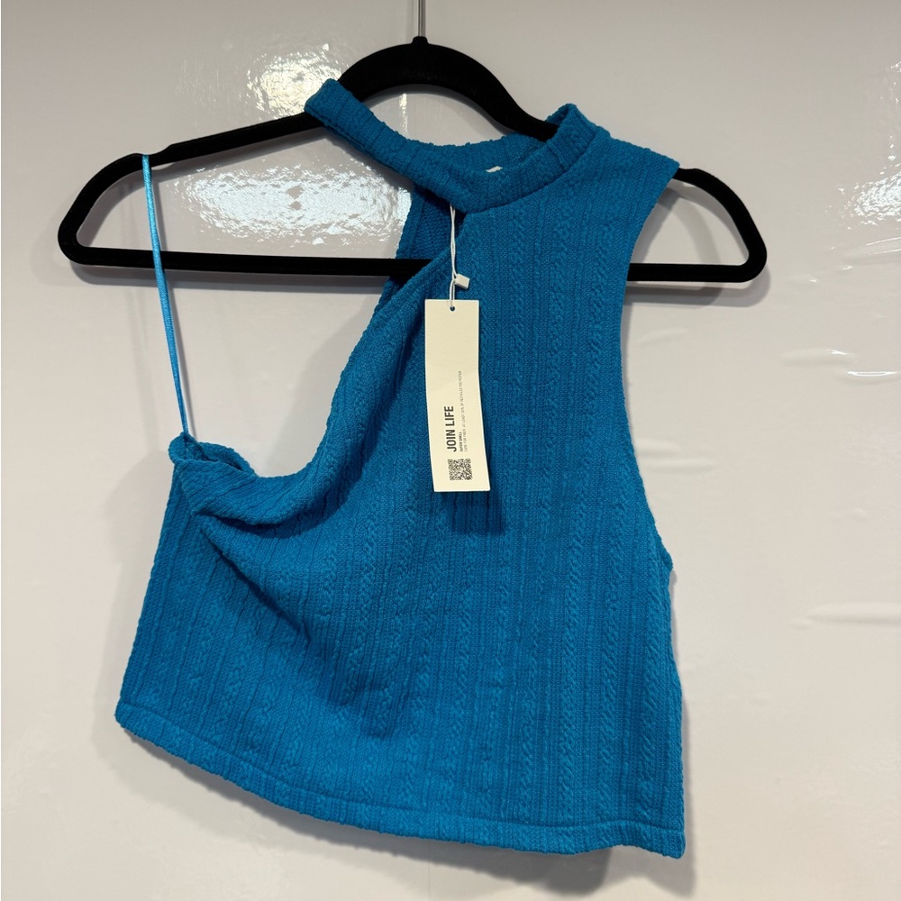 Blue knit asymmetrical‎ Zara one shoulder tank top NWT